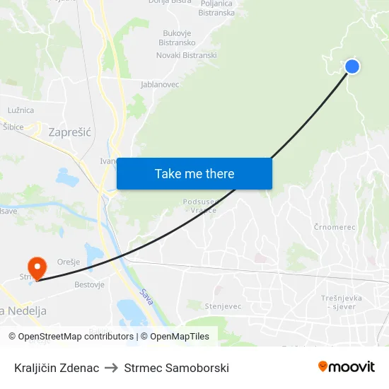 Kraljičin Zdenac to Strmec Samoborski map
