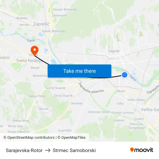 Sarajevska-Rotor to Strmec Samoborski map