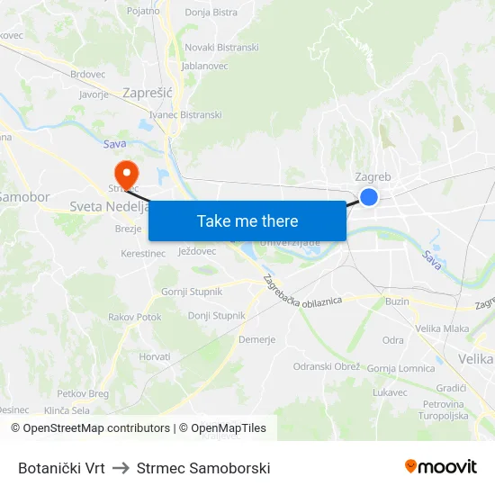 Botanički Vrt to Strmec Samoborski map
