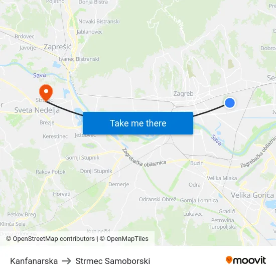 Kanfanarska to Strmec Samoborski map