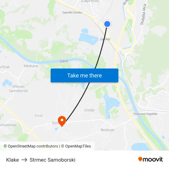 Klake to Strmec Samoborski map