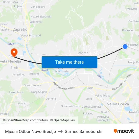 Mjesni Odbor Novo Brestje to Strmec Samoborski map