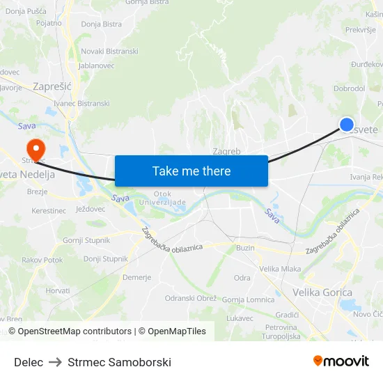 Delec to Strmec Samoborski map