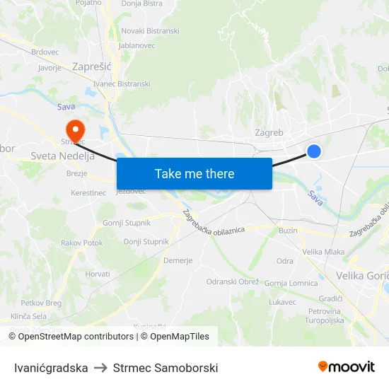 Ivanićgradska to Strmec Samoborski map