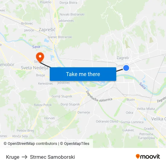 Kruge to Strmec Samoborski map