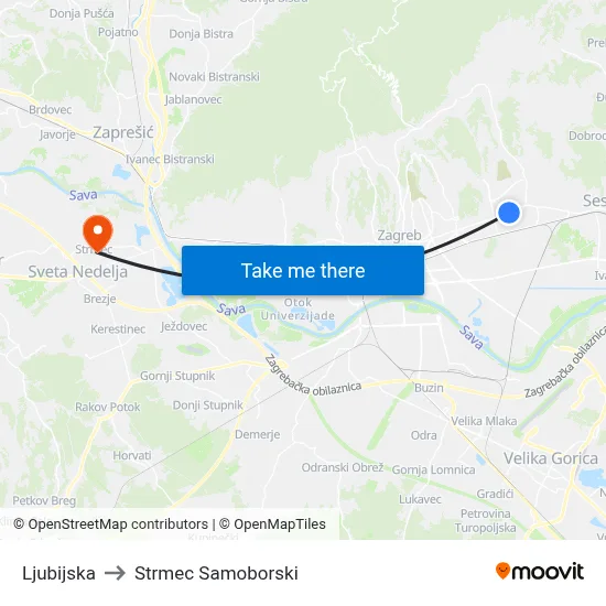 Ljubijska to Strmec Samoborski map