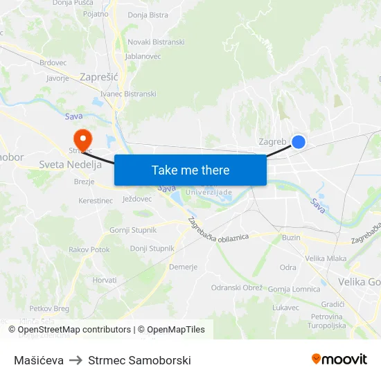Mašićeva to Strmec Samoborski map