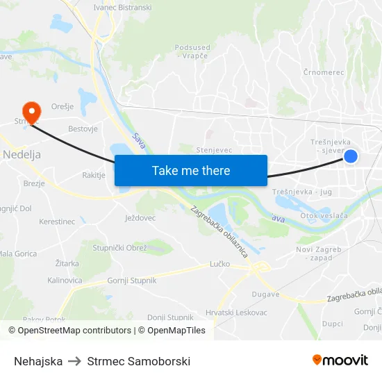 Nehajska to Strmec Samoborski map