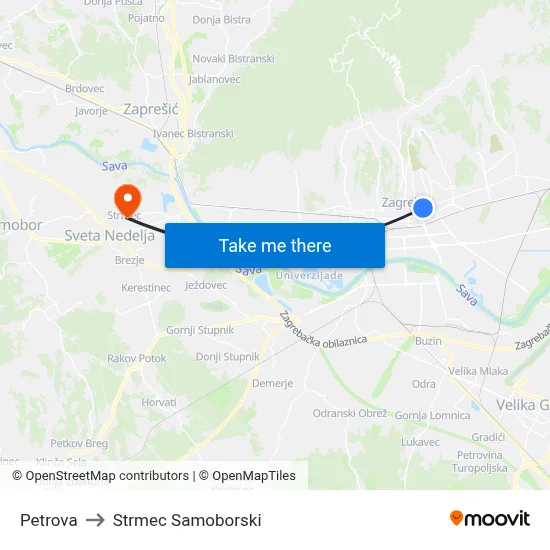 Petrova to Strmec Samoborski map