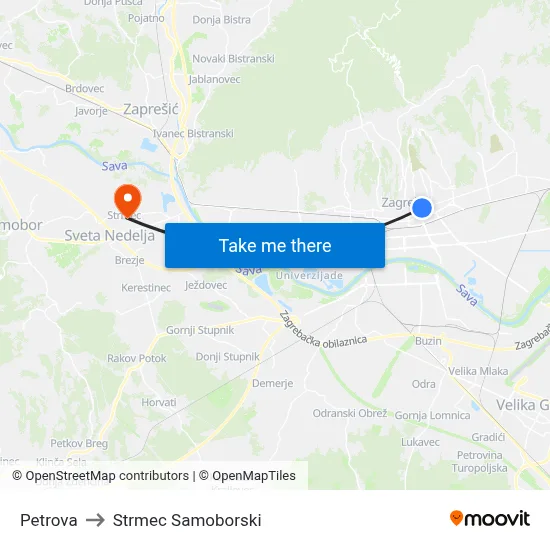 Petrova to Strmec Samoborski map