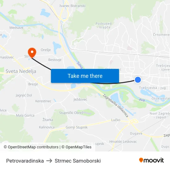 Petrovaradinska to Strmec Samoborski map