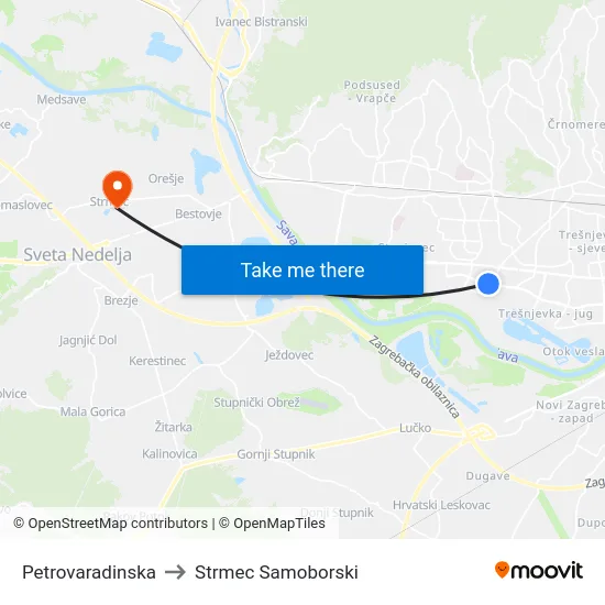 Petrovaradinska to Strmec Samoborski map