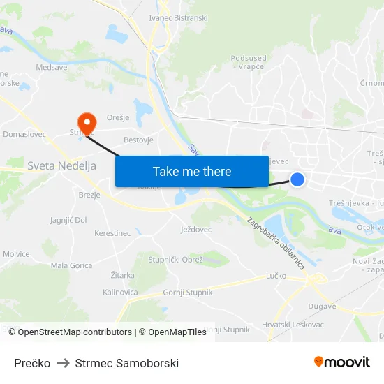 Prečko to Strmec Samoborski map