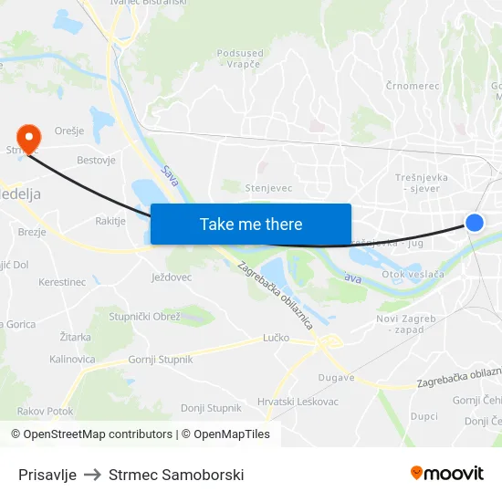 Prisavlje to Strmec Samoborski map