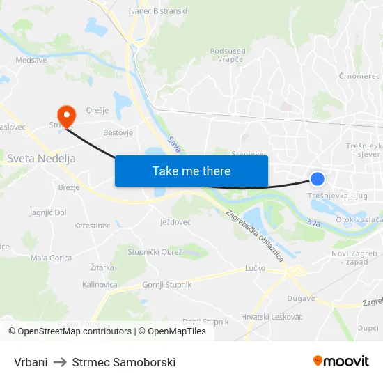 Vrbani to Strmec Samoborski map
