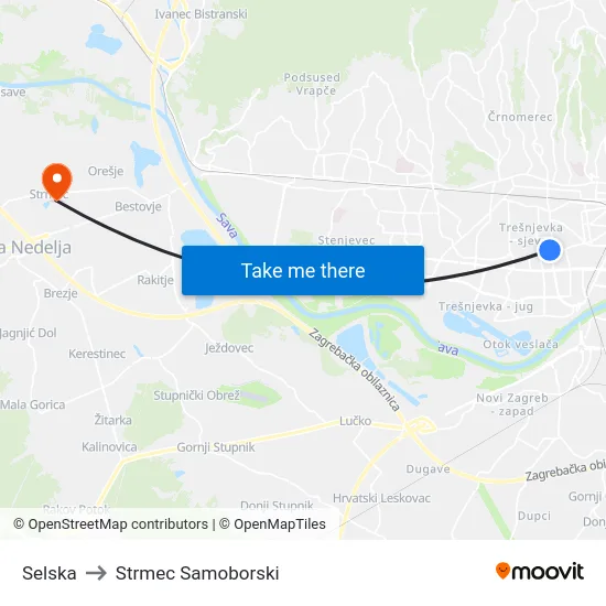 Selska to Strmec Samoborski map