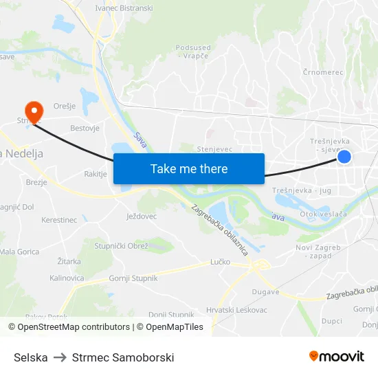 Selska to Strmec Samoborski map