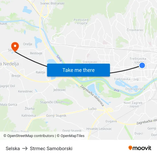 Selska to Strmec Samoborski map