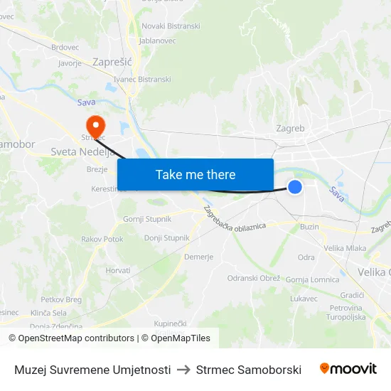 Muzej Suvremene Umjetnosti to Strmec Samoborski map