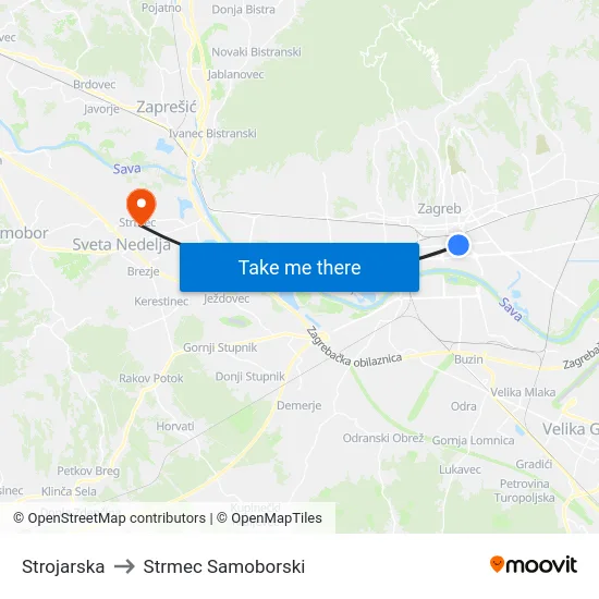 Strojarska to Strmec Samoborski map