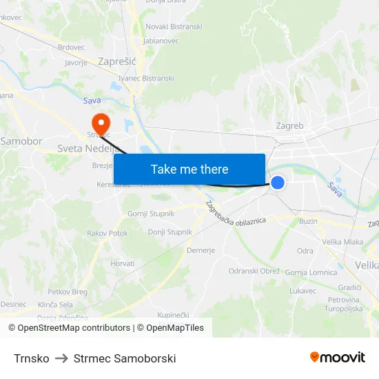 Trnsko to Strmec Samoborski map