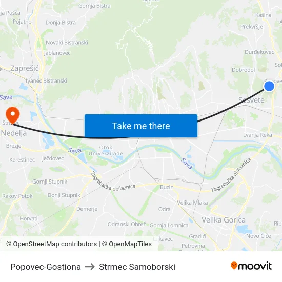 Popovec-Gostiona to Strmec Samoborski map