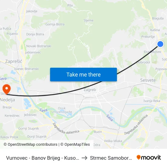 Vurnovec - Banov Brijeg - Kusova to Strmec Samoborski map