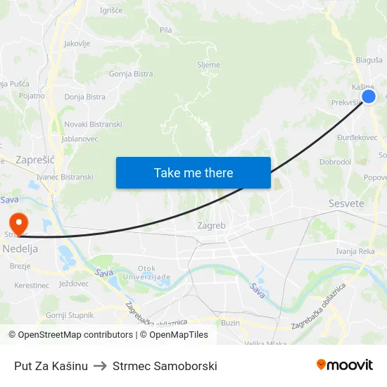Put Za Kašinu to Strmec Samoborski map