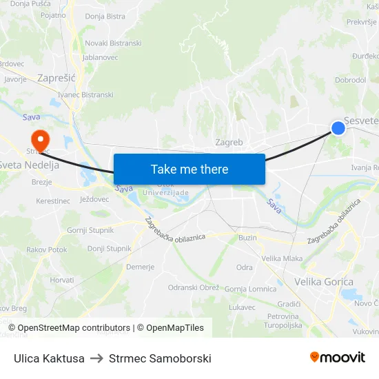 Ulica Kaktusa to Strmec Samoborski map