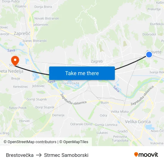 Brestovečka to Strmec Samoborski map