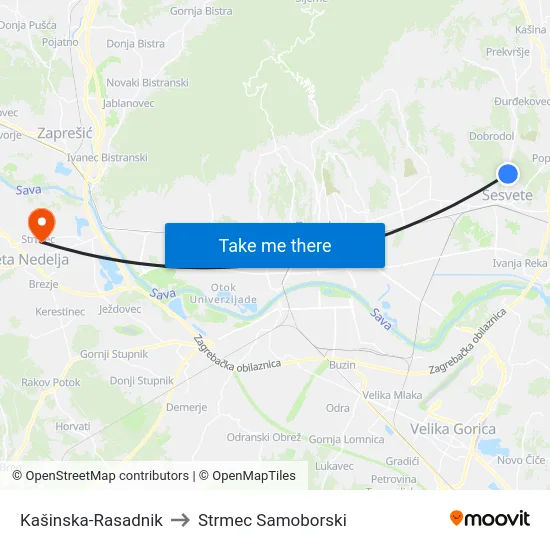 Kašinska-Rasadnik to Strmec Samoborski map