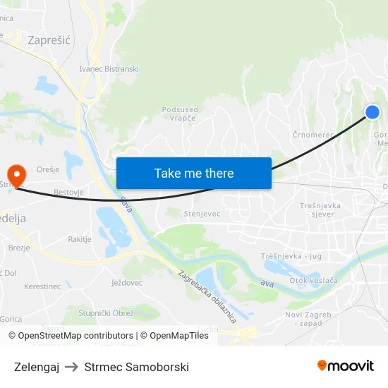 Zelengaj to Strmec Samoborski map