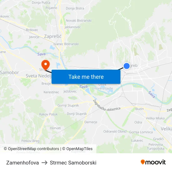 Zamenhofova to Strmec Samoborski map