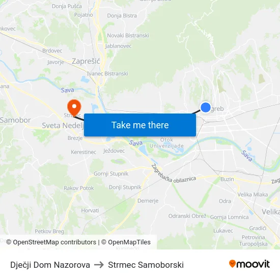 Dječji Dom Nazorova to Strmec Samoborski map