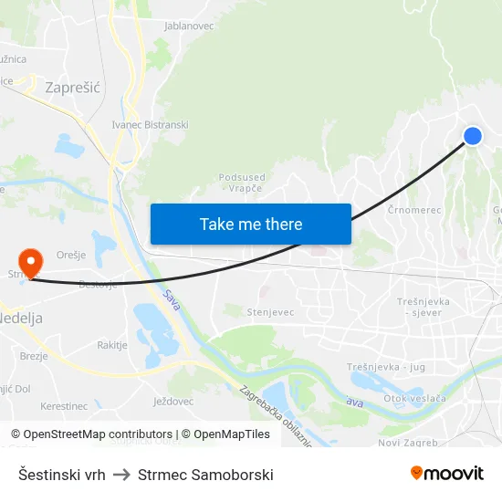 Šestinski vrh to Strmec Samoborski map
