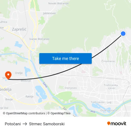 Potočani to Strmec Samoborski map