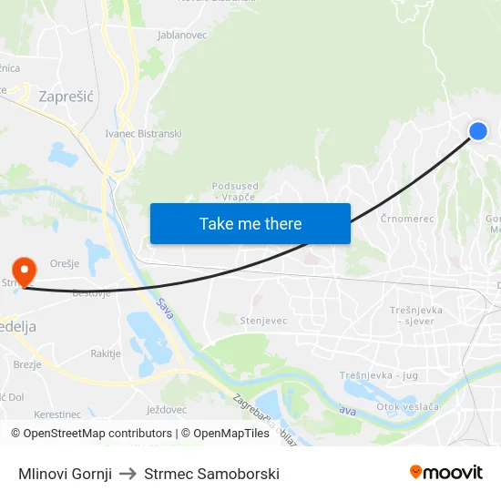 Mlinovi Gornji to Strmec Samoborski map