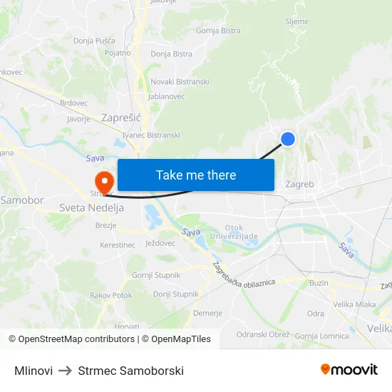 Mlinovi to Strmec Samoborski map