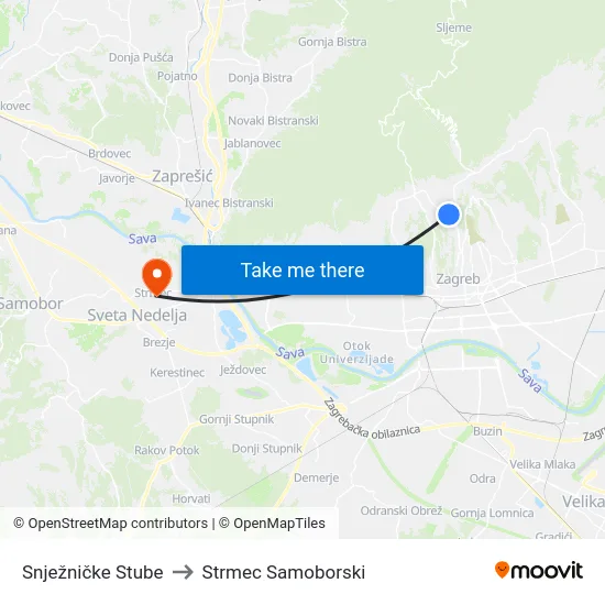 Snježničke Stube to Strmec Samoborski map