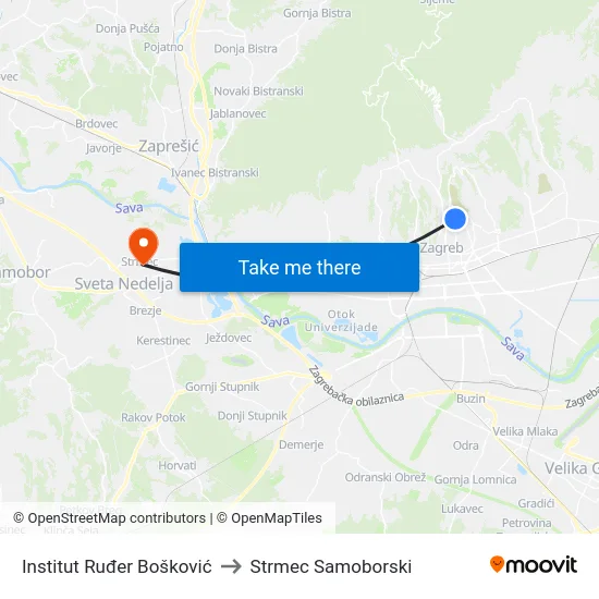Institut Ruđer Bošković to Strmec Samoborski map