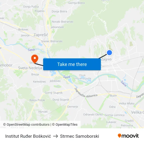 Institut Ruđer Bošković to Strmec Samoborski map
