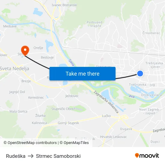 Rudeška to Strmec Samoborski map