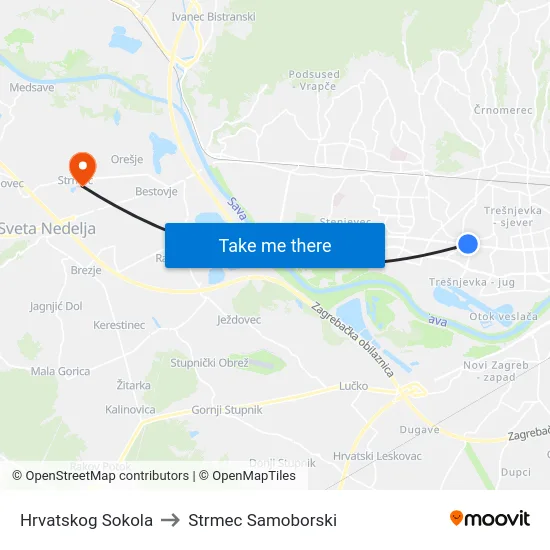 Hrvatskog Sokola to Strmec Samoborski map