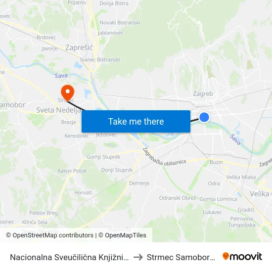 Nacionalna Sveučilična Knjižnica to Strmec Samoborski map