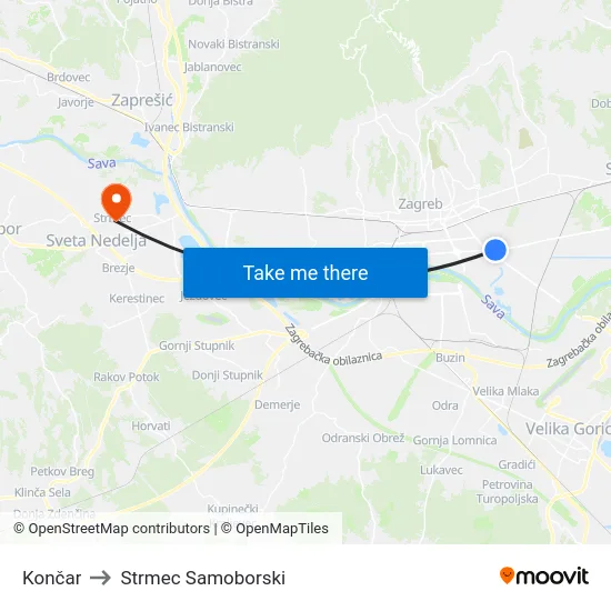 Končar to Strmec Samoborski map