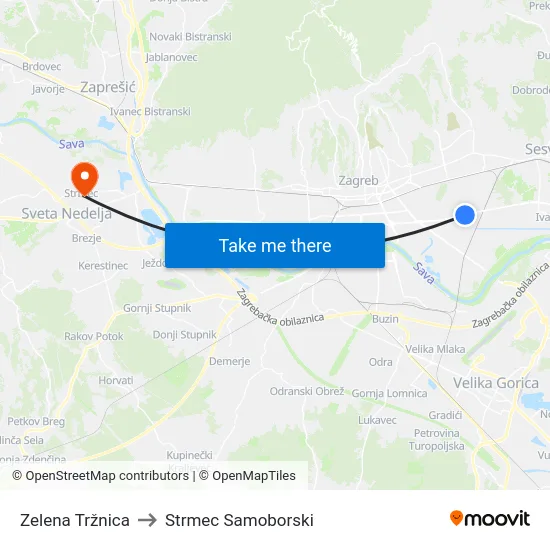 Zelena Tržnica to Strmec Samoborski map