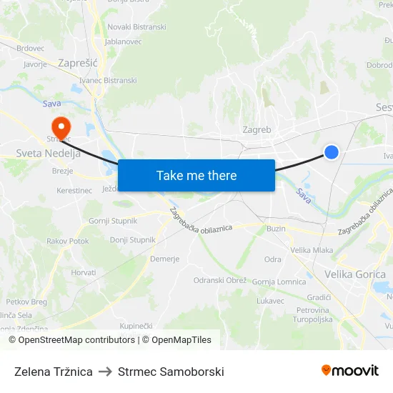 Zelena Tržnica to Strmec Samoborski map