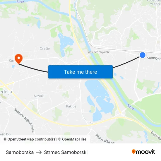 Samoborska to Strmec Samoborski map