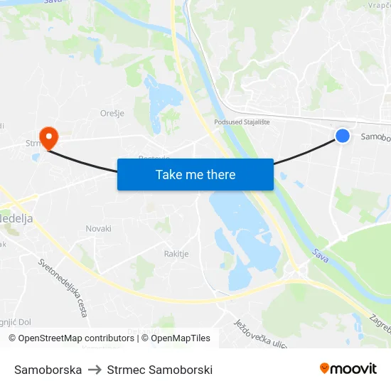 Samoborska to Strmec Samoborski map