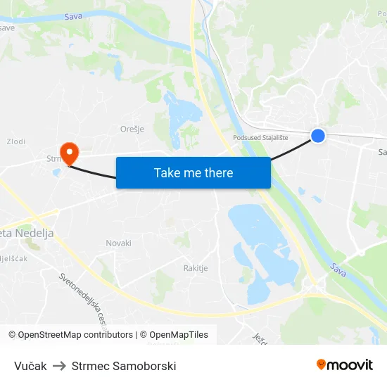 Vučak to Strmec Samoborski map